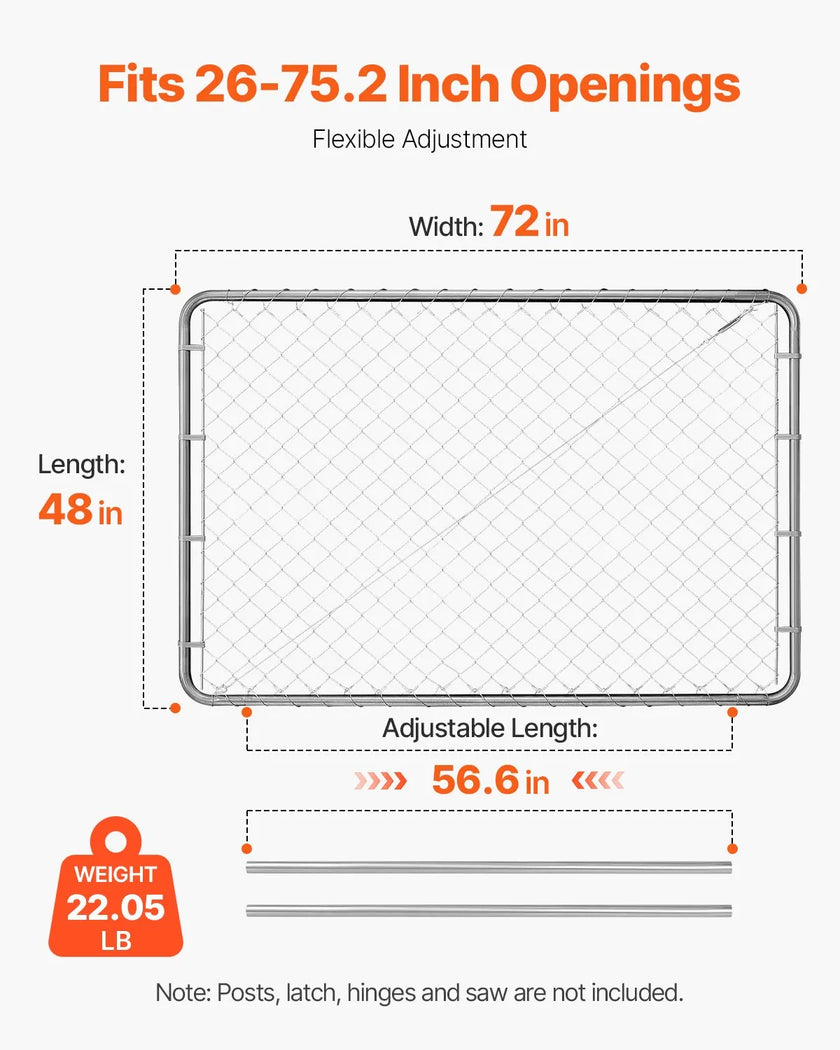 VEVOR Chain Link Fence Gate Fit 2.2-6 ft x 6 ft Garden Gate Posts Not Included