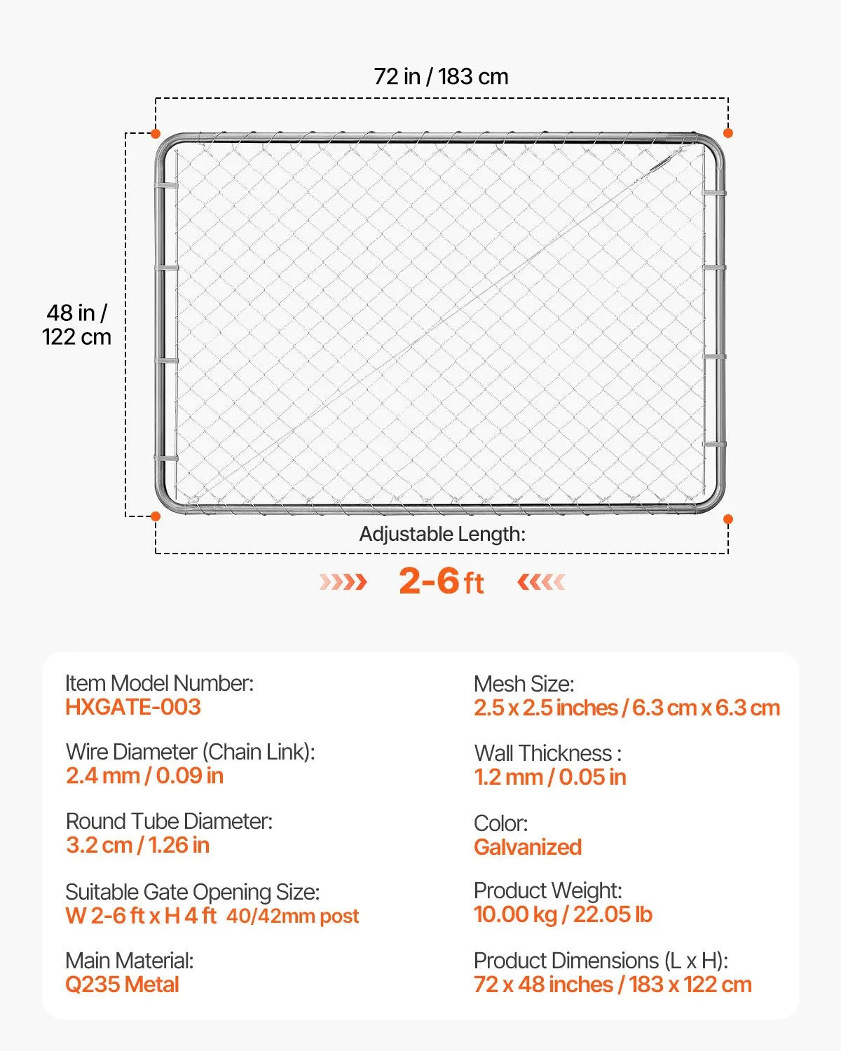 VEVOR Chain Link Fence Gate Fit 2.2-6 ft x 6 ft Garden Gate Posts Not Included