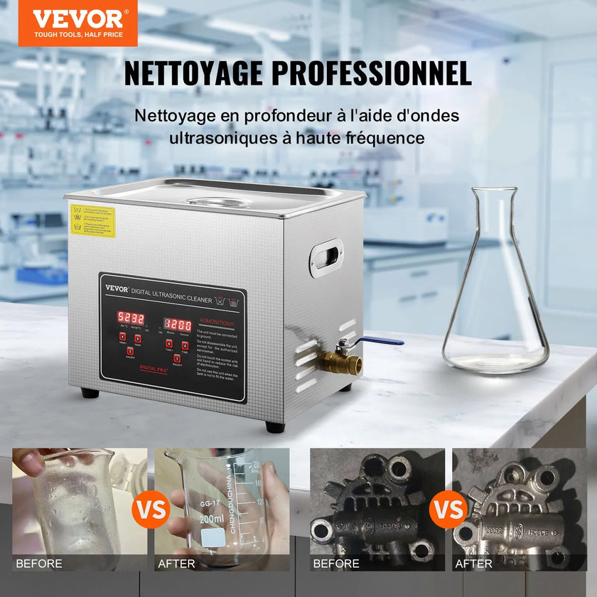 VEVOR Ultrasonic Cleaner with Digital Timer & Heater, Professional Ultra Sonic Jewelry Cleaner, Stainless Steel Heated Cleaning Machine for Glasses Watch Rings Small Parts Circuit Board (10L)
