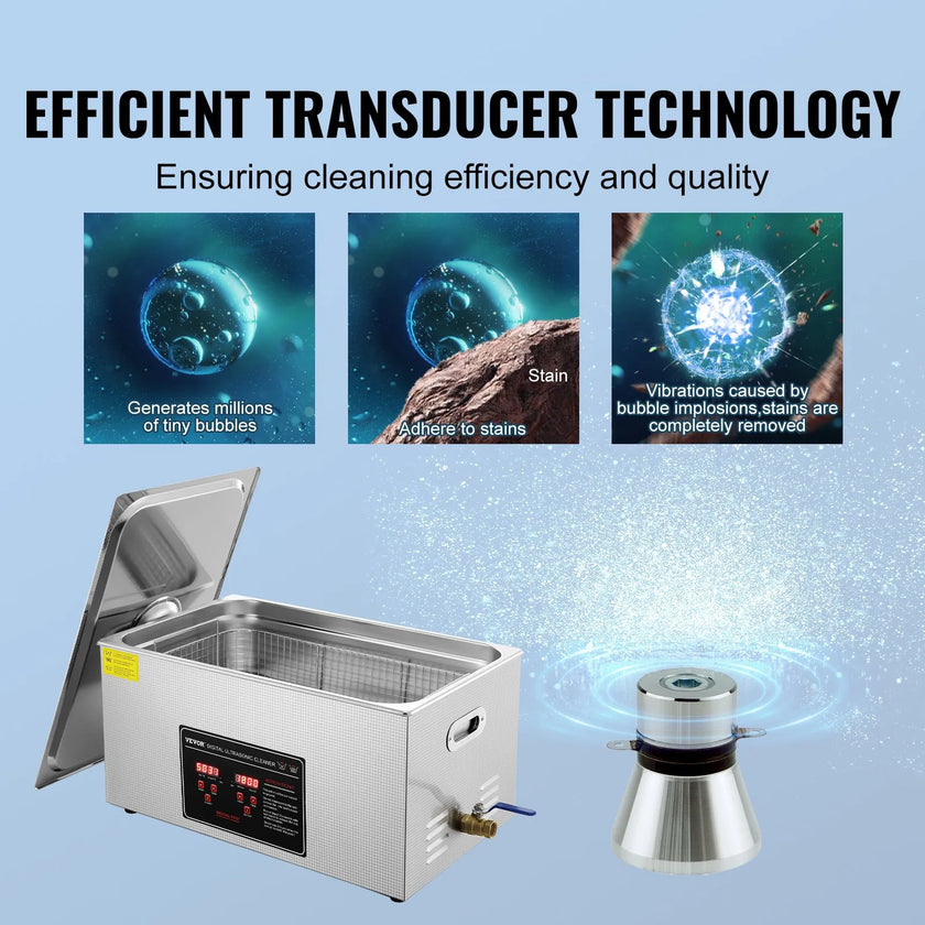 VEVOR Ultrasonic Cleaner with Digital Timer & Heater, Professional Ultra Sonic Jewelry Cleaner, Stainless Steel Heated Cleaning Machine for Glasses Watch Rings Small Parts Circuit Board (22L)