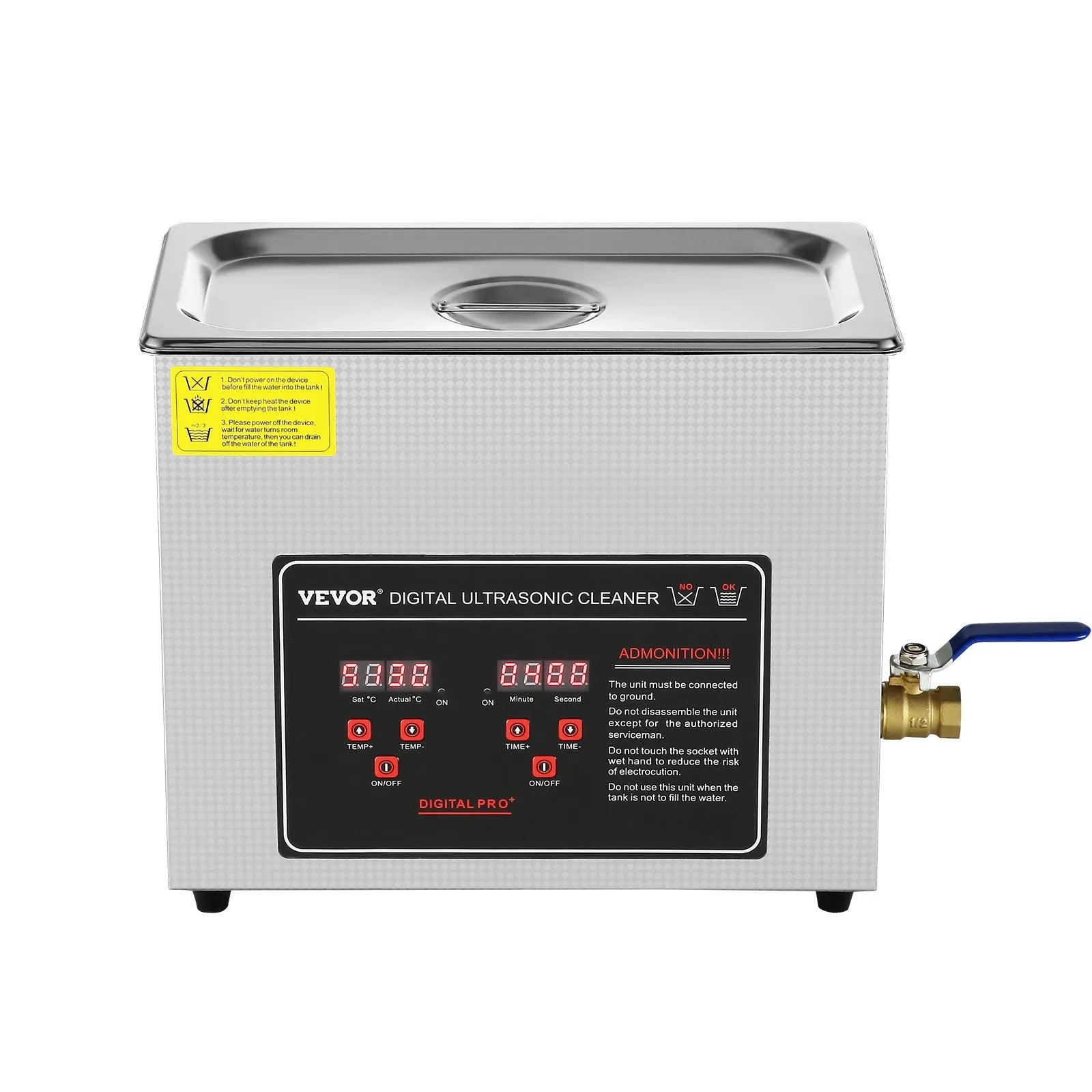 VEVOR Ultrasonic Cleaner with Digital Timer & Heater, Professional Ultra Sonic Jewelry Cleaner, Stainless Steel Heated Cleaning Machine for Glasses Watch Rings Small Parts Circuit Board (6L)