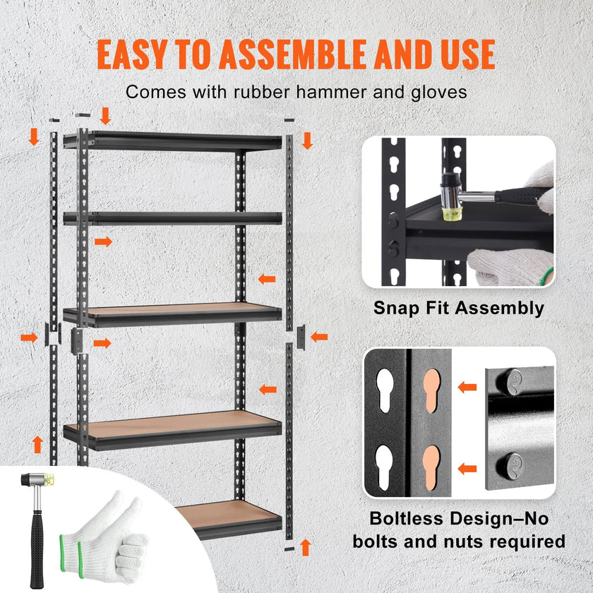 VEVOR Storage Shelving Unit, 5-Tier Adjustable, 2000 lbs Capacity, Heavy Duty Garage Shelves Metal Organizer Utility Rack, Black, 30