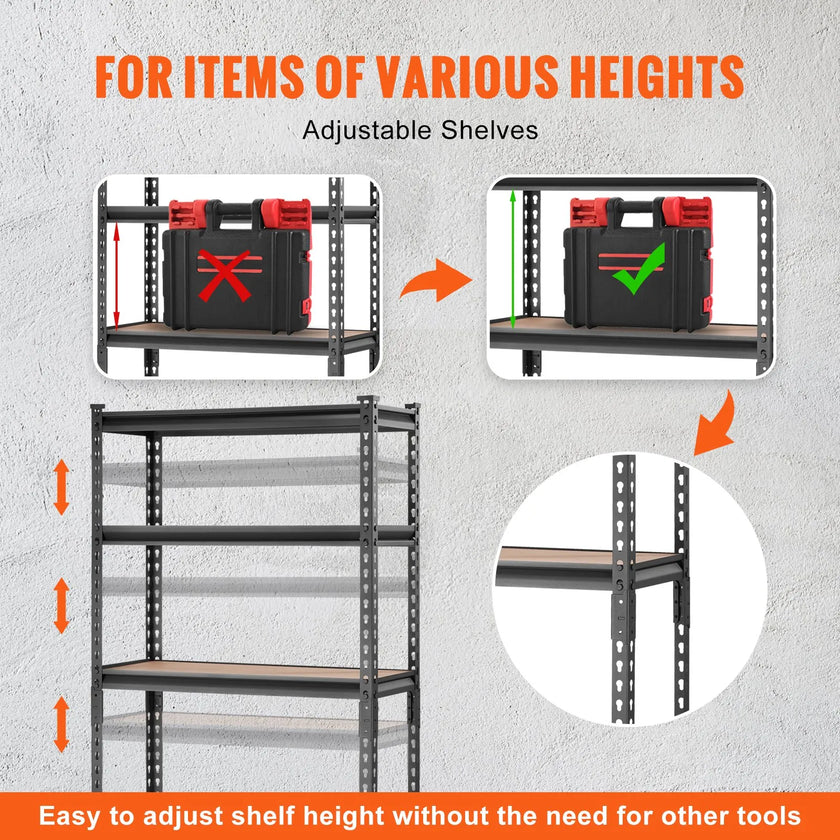 VEVOR Storage Shelving Unit, 5-Tier Adjustable, 2000 lbs Capacity, Heavy Duty Garage Shelves Metal Organizer Utility Rack, Black, 30