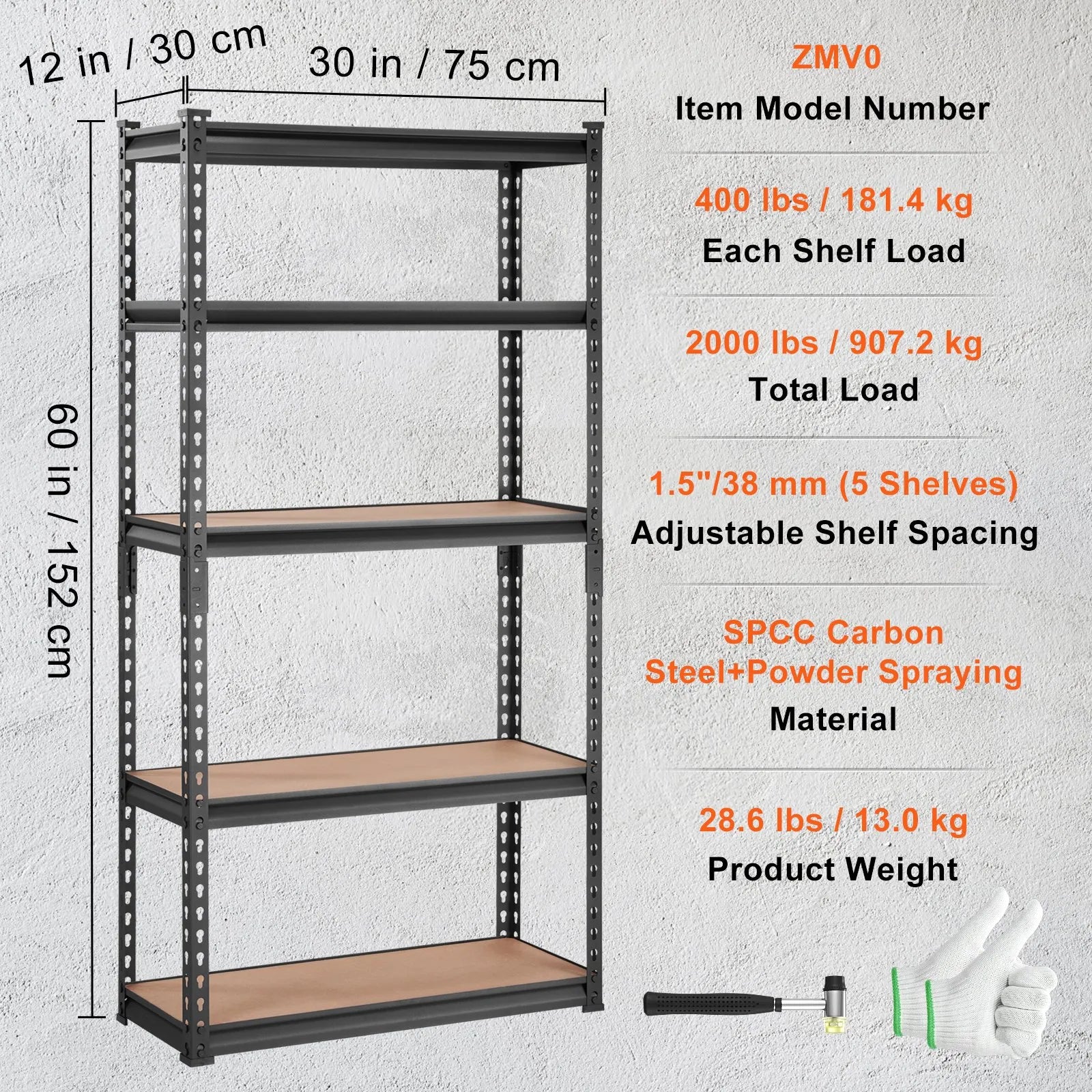 VEVOR Storage Shelving Unit, 5-Tier Adjustable, 2000 lbs Capacity, Heavy Duty Garage Shelves Metal Organizer Utility Rack, Black, 30