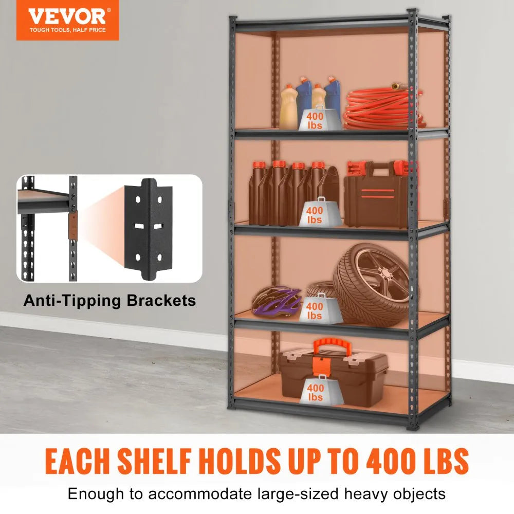VEVOR Storage Shelving Unit, 5-Tier Adjustable, 2000 lbs Capacity, Heavy Duty Garage Shelves Metal Organizer Utility Rack, Black, 36