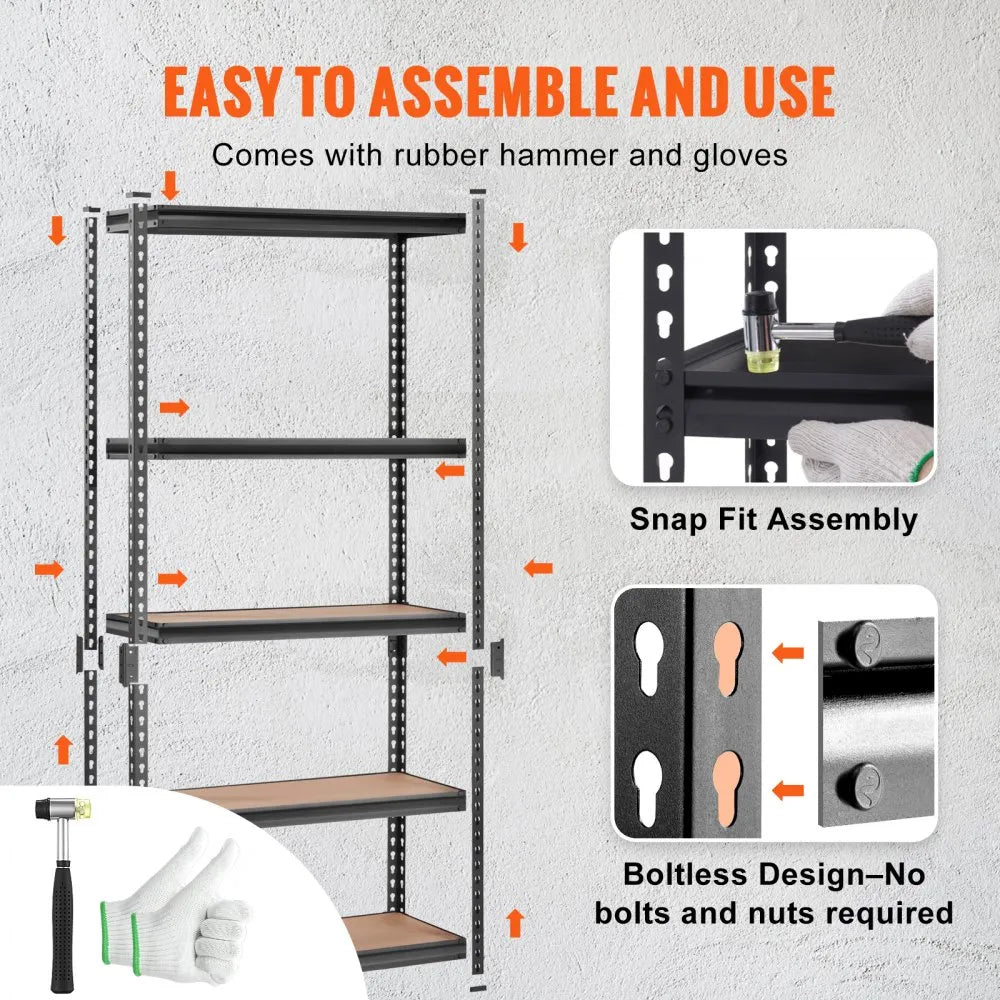 VEVOR Storage Shelving Unit, 5-Tier Adjustable, 2000 lbs Capacity, Heavy Duty Garage Shelves Metal Organizer Utility Rack, Black, 36
