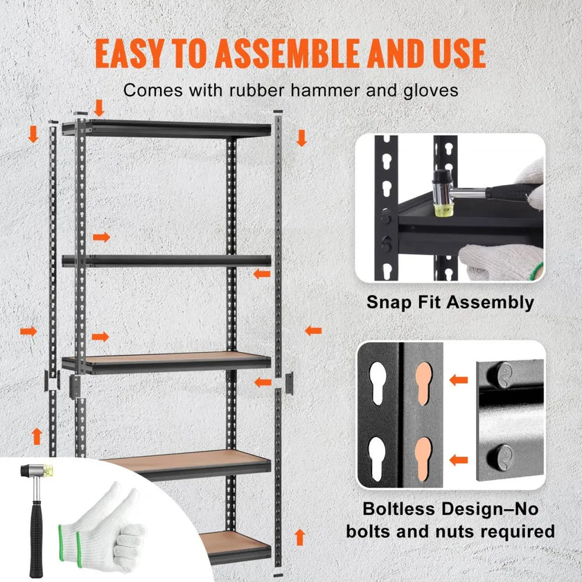 VEVOR Storage Shelving Unit, 5-Tier Adjustable, 2000 lbs Capacity, Heavy Duty Garage Shelves Metal Organizer Utility Rack, Black, 36