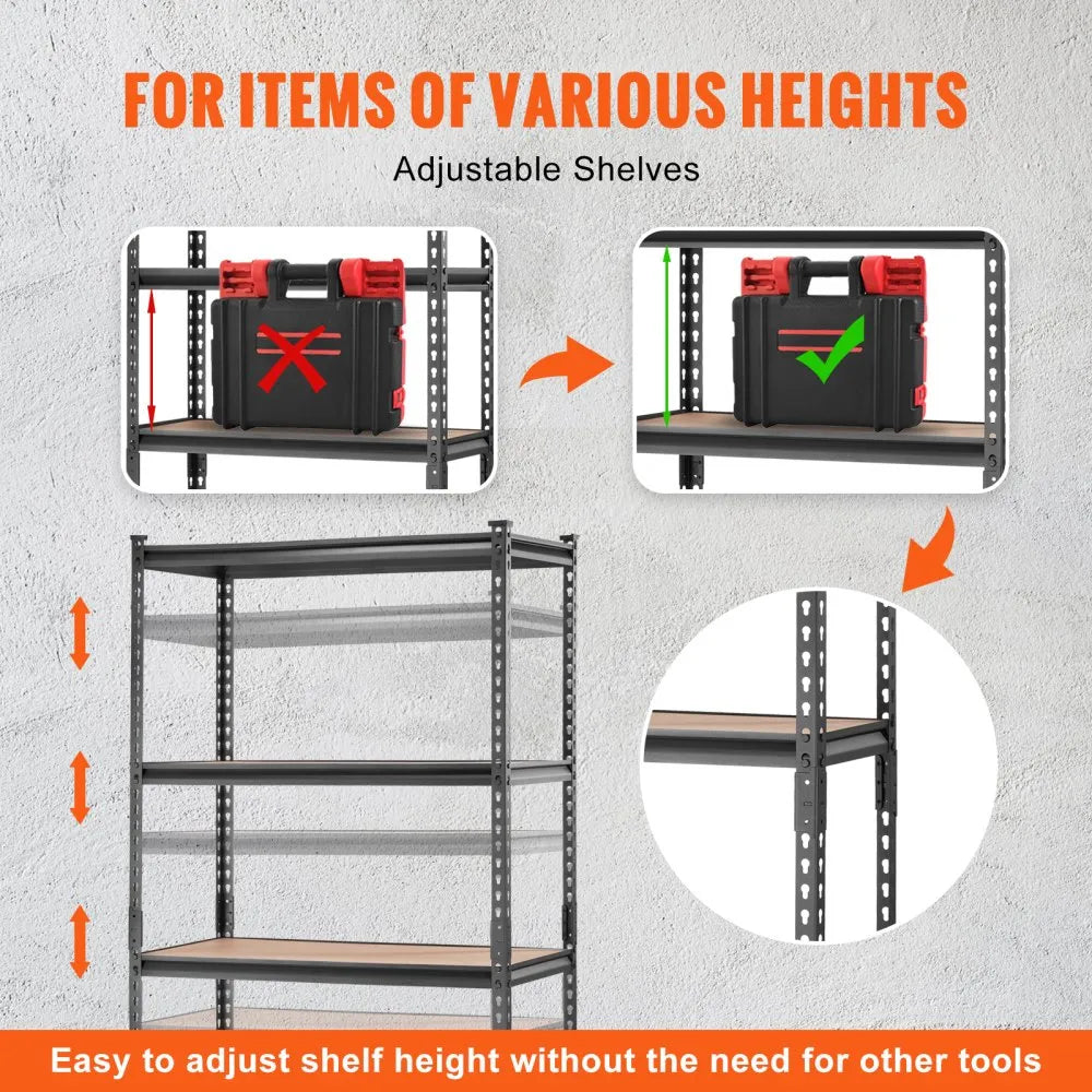 VEVOR Storage Shelving Unit, 5-Tier Adjustable, 2000 lbs Capacity, Heavy Duty Garage Shelves Metal Organizer Utility Rack, Black, 36