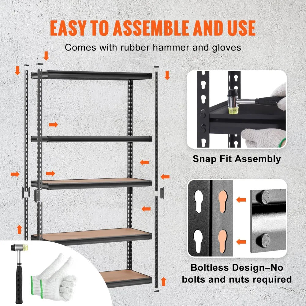 VEVOR Storage Shelving Unit, 5-Tier Adjustable, 2000 lbs Capacity, Heavy Duty Garage Shelves Metal Organizer Utility Rack, Black, 18
