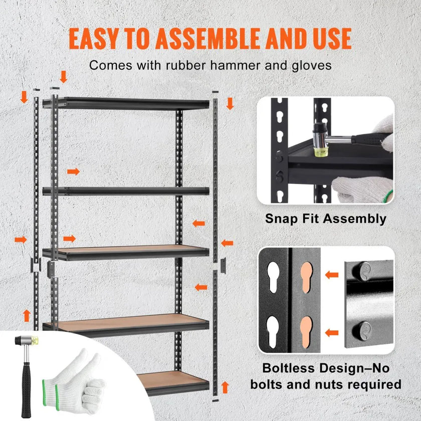 VEVOR Storage Shelving Unit, 5-Tier Adjustable, 2000 lbs Capacity, Heavy Duty Garage Shelves Metal Organizer Utility Rack, Black, 18