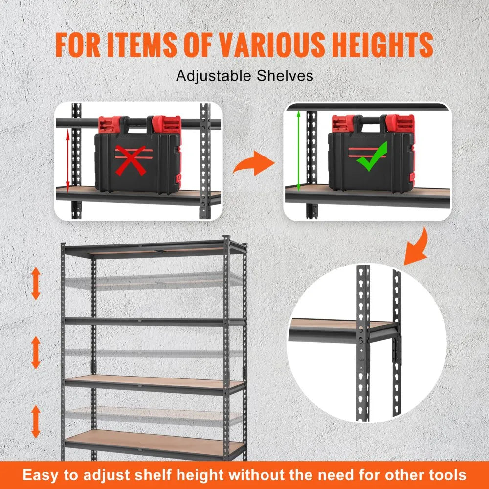 VEVOR Storage Shelving Unit, 5-Tier Adjustable, 2000 lbs Capacity, Heavy Duty Garage Shelves Metal Organizer Utility Rack, Black, 18