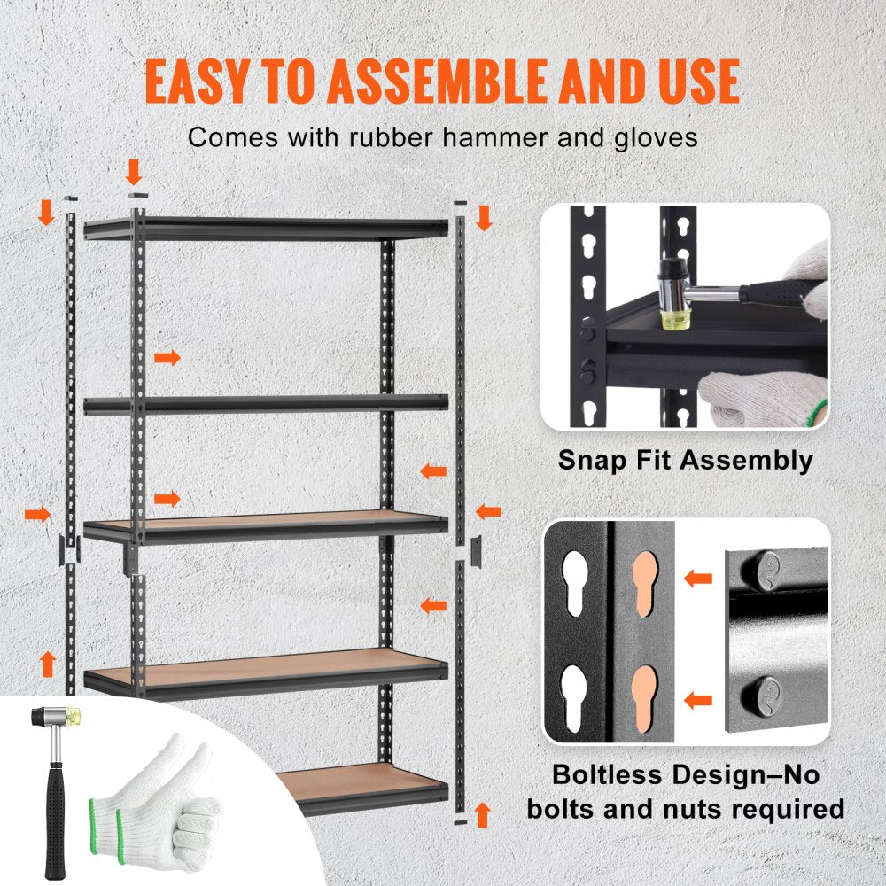 VEVOR Storage Shelving Unit, 5-Tier Adjustable, 2000 lbs Capacity, Heavy Duty Garage Shelves Metal Organizer Utility Rack, Black, 48