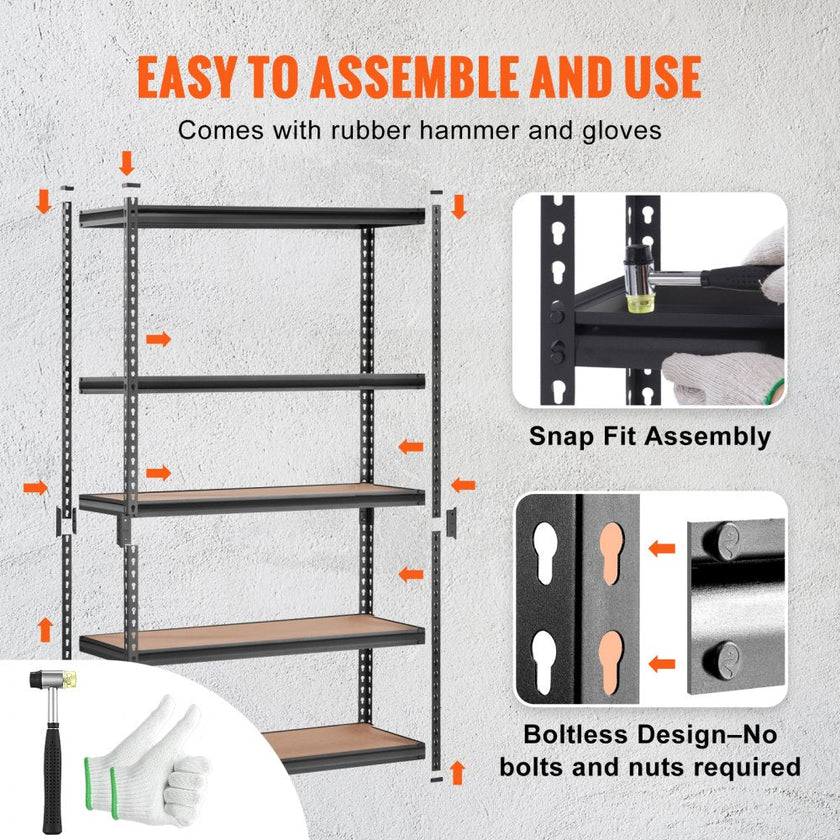 VEVOR Storage Shelving Unit, 5-Tier Adjustable, 2000 lbs Capacity, Heavy Duty Garage Shelves Metal Organizer Utility Rack, Black, 48