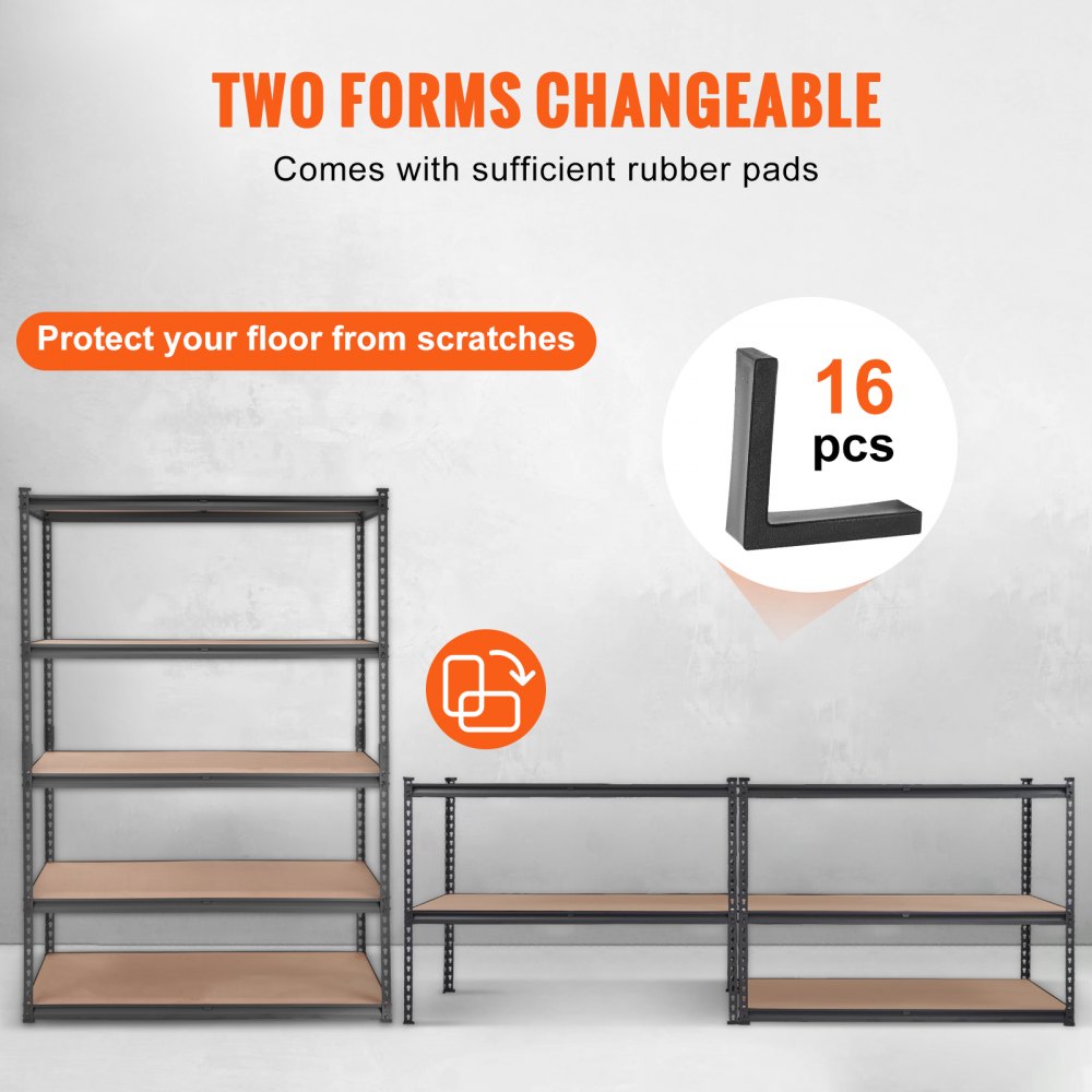 VEVOR Storage Shelving Unit, 5-Tier Adjustable, 2000 lbs Capacity, Heavy Duty Garage Shelves Metal Organizer Utility Rack, Black, 48