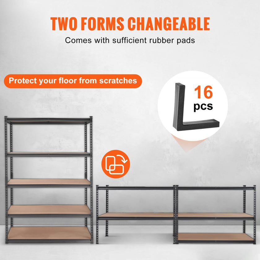 VEVOR Storage Shelving Unit, 5-Tier Adjustable, 2000 lbs Capacity, Heavy Duty Garage Shelves Metal Organizer Utility Rack, Black, 48