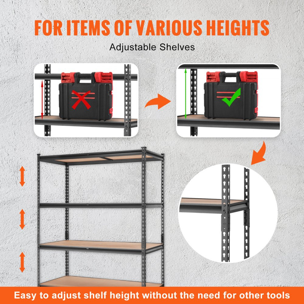 VEVOR Storage Shelving Unit, 5-Tier Adjustable, 2000 lbs Capacity, Heavy Duty Garage Shelves Metal Organizer Utility Rack, Black, 48