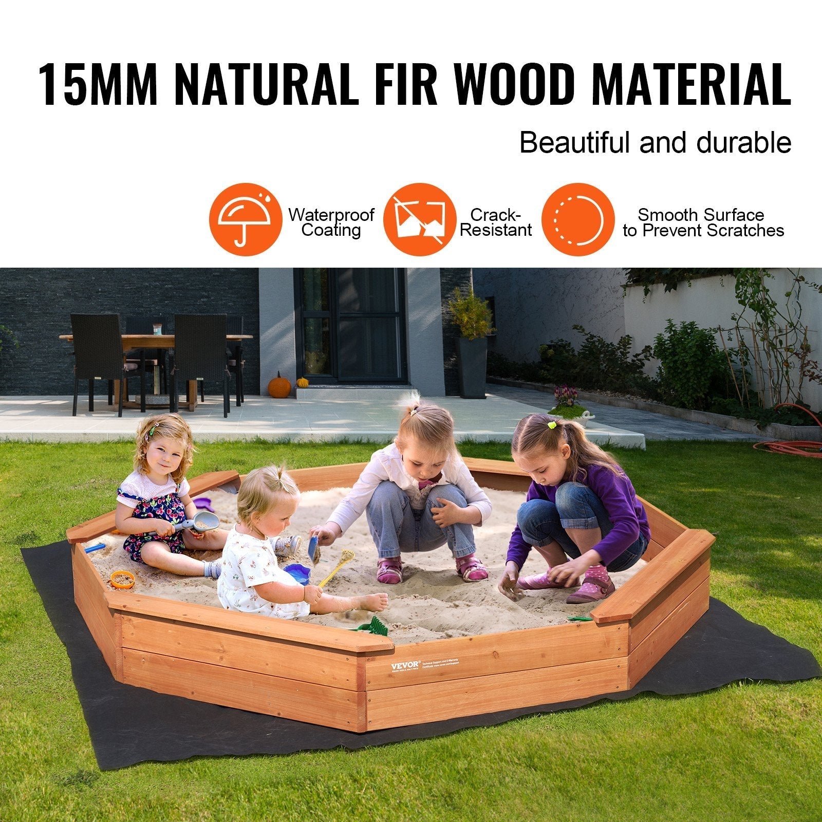 VEVOR Wooden Sandbox with Cover Octagonal Sand Box Sand Pit Outdoor Ages 3-12