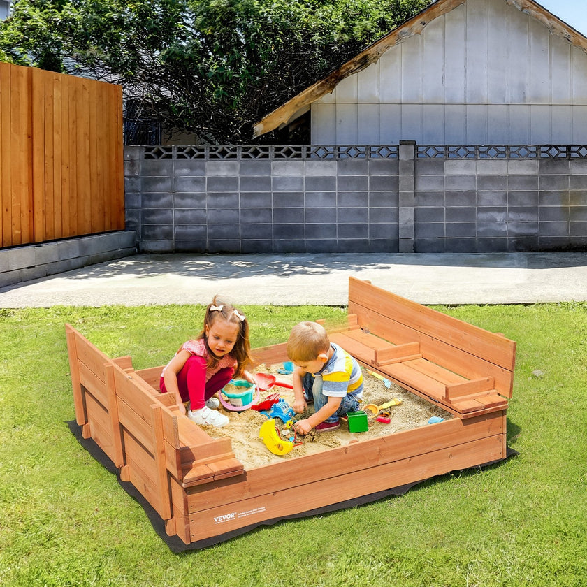 VEVOR Wooden Sandbox Sand Box Sand Pit with Bottom Liner for Outdoor Ages 3-12