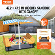 VEVOR Wooden Sandbox with Canopy Sand Box Sand Pit Outdoor Backyard Ages 3-12