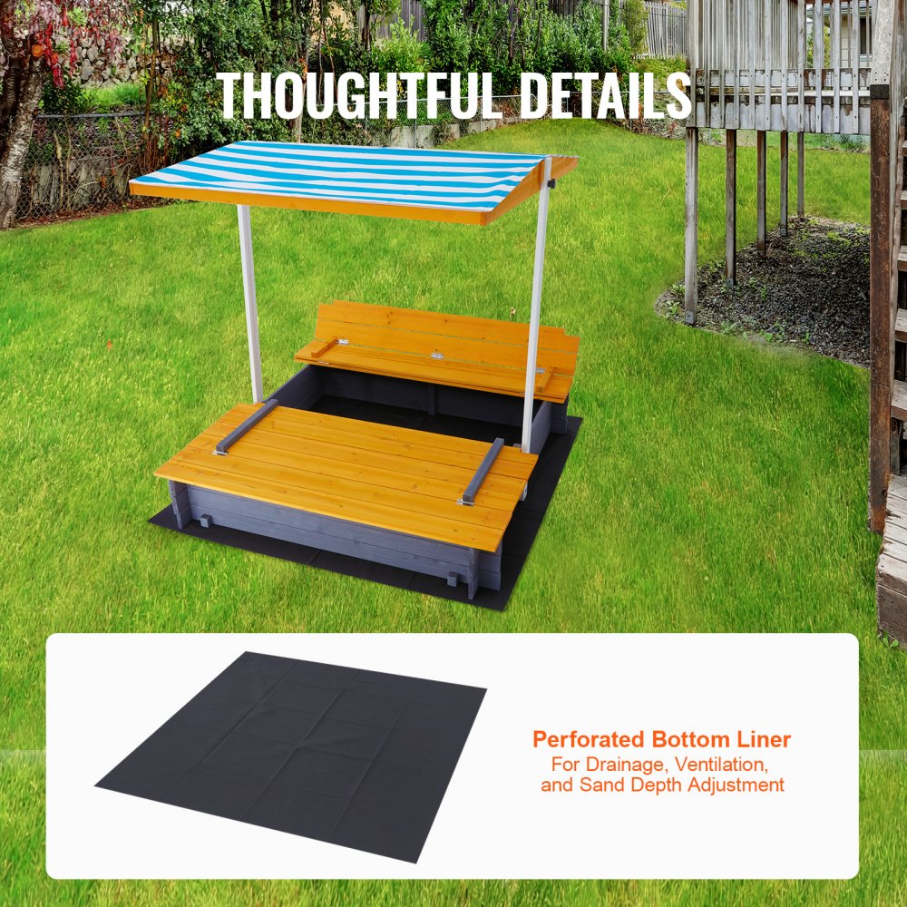 VEVOR Wooden Sandbox with Canopy Sand Box Sand Pit Outdoor Backyard Ages 3-12