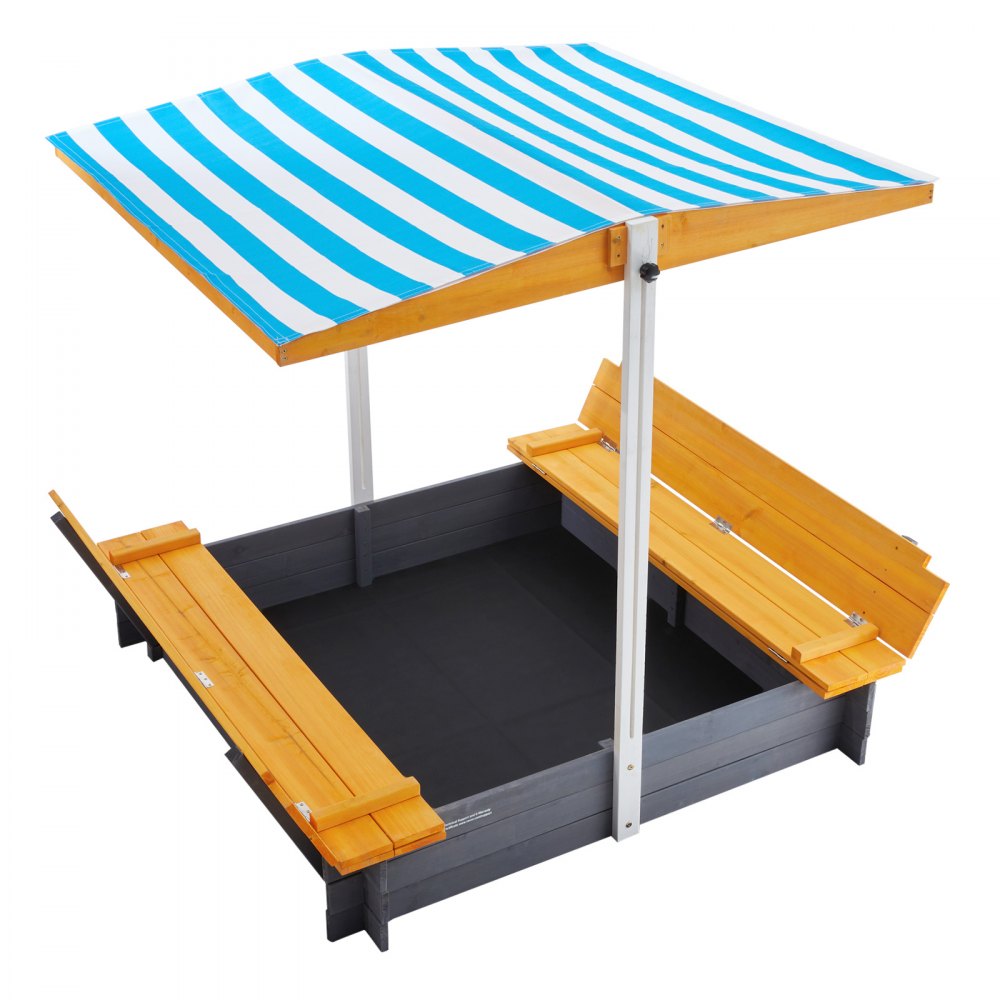 VEVOR Wooden Sandbox with Canopy Sand Box Sand Pit Outdoor Backyard Ages 3-12