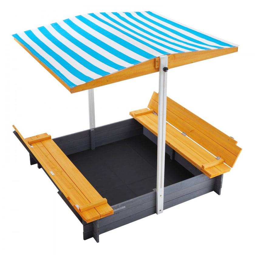 VEVOR Wooden Sandbox with Canopy Sand Box Sand Pit Outdoor Backyard Ages 3-12