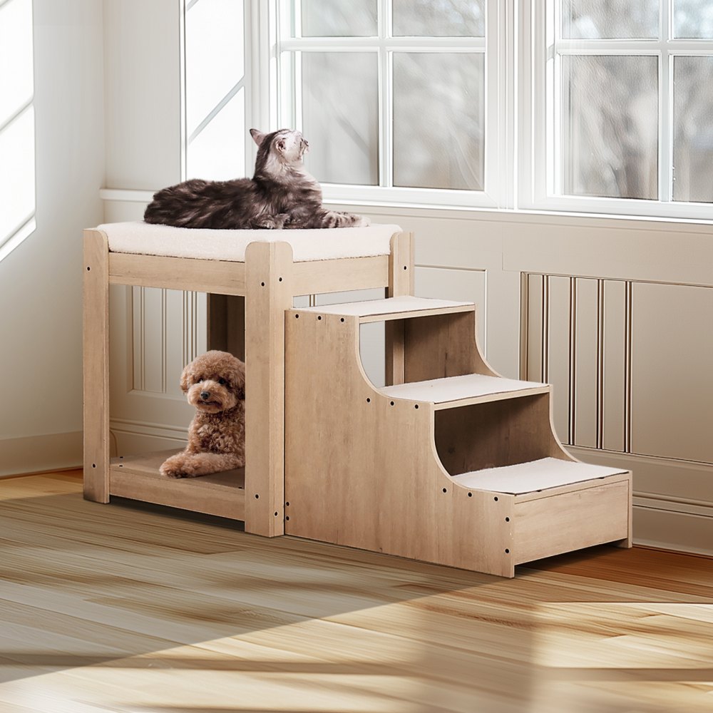 VEVOR Pet Bunk Bed with Stairs Dog/Cat Window Perch for Bedside Indoor Use