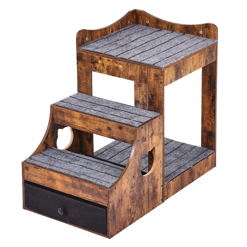 VEVOR Pet Bunk Bed with Stairs Dog/Cat Window Perch with Storage Indoor Brown