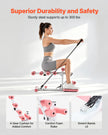 Deep Squat Machine for Home Gym, Adjustable Glutes & Leg Trainer with 3 Resistance Bands, Folding Squat Assist Machine for Core, Thigh, Glute & Lower Body Workouts, Pink & White