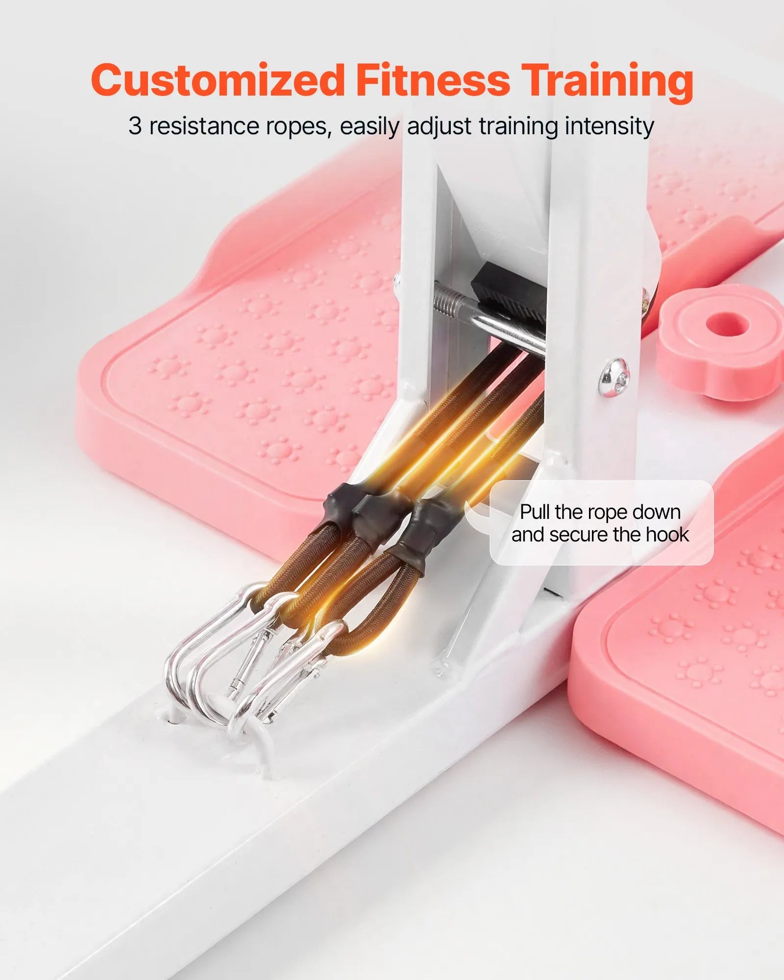 Deep Squat Machine for Home Gym, Adjustable Glutes & Leg Trainer with 3 Resistance Bands, Folding Squat Assist Machine for Core, Thigh, Glute & Lower Body Workouts, Pink & White