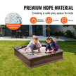 VEVOR Sandbox with Cover, 48.6x48.6x12.4 in Square Sand Box, HDPE Sand Pit with 4 Corner Seating and Bottom Liner, Kids Sandbox for Outdoor Backyard, Beach, Park, Gift for Boys Girls Ages 3-12, Brown