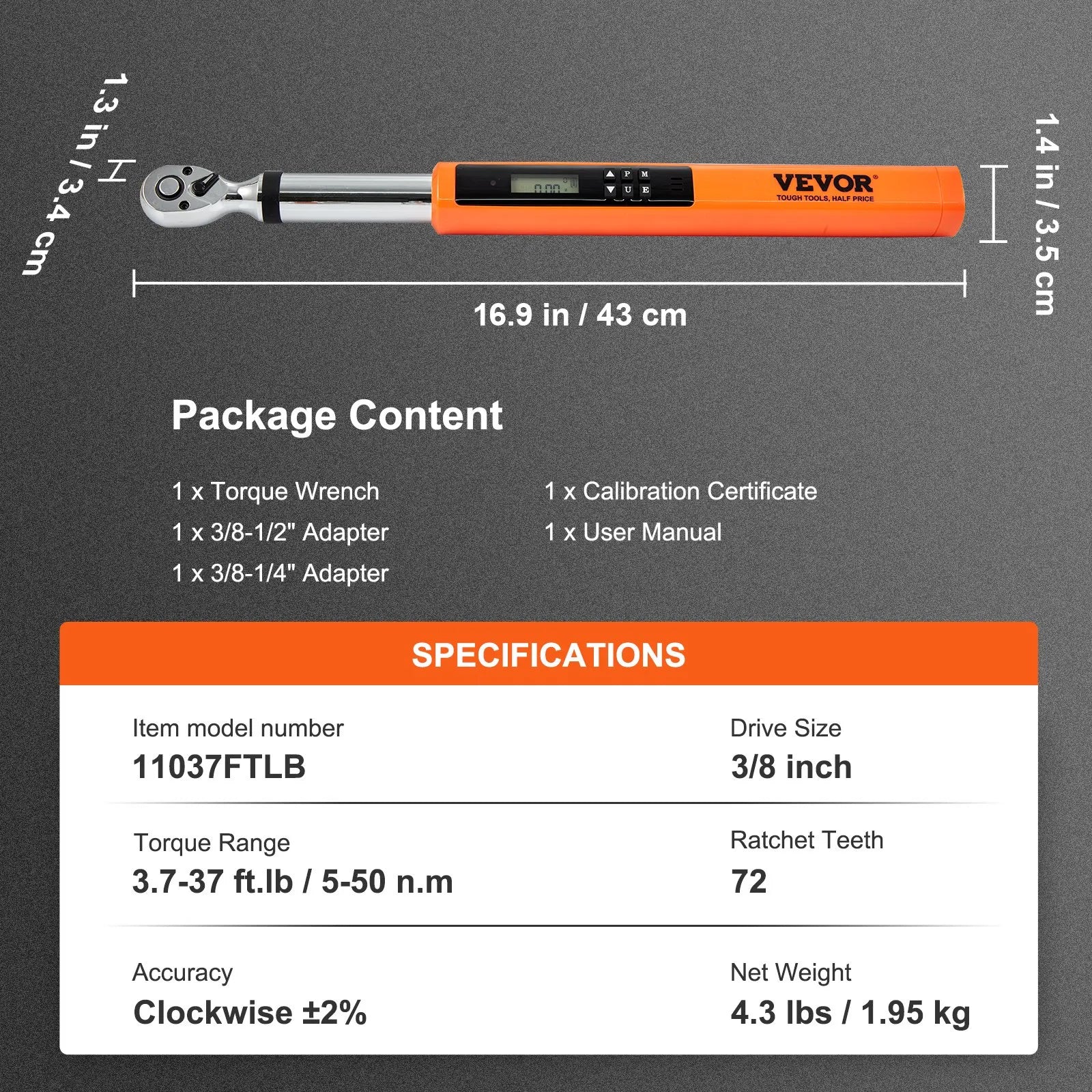 VEVOR Digital Torque Wrench, 3/8