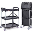 VEVOR Foldable Utility Service Cart, 3 Shelf 165LBS Heavy Duty Plastic Rolling Cart with Swivel Wheels (2 with Brakes), Ergonomic Handle, Portable Garage Tool Cart for Warehouse Office Home