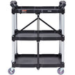 VEVOR Foldable Utility Service Cart, 3 Shelf 165LBS Heavy Duty Plastic Rolling Cart with Swivel Wheels (2 with Brakes), Ergonomic Handle, Portable Garage Tool Cart for Warehouse Office Home
