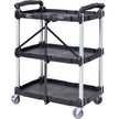 VEVOR Foldable Utility Service Cart, 3 Shelf 165LBS Heavy Duty Plastic Rolling Cart with Swivel Wheels (2 with Brakes), Ergonomic Handle, Portable Garage Tool Cart for Warehouse Office Home
