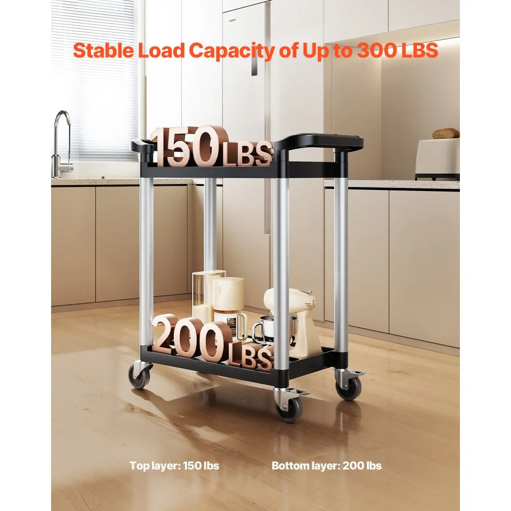 VEVOR Heavy Duty Utility Cart 300 lbs Capacity 2-tier Service Cart with Wheels