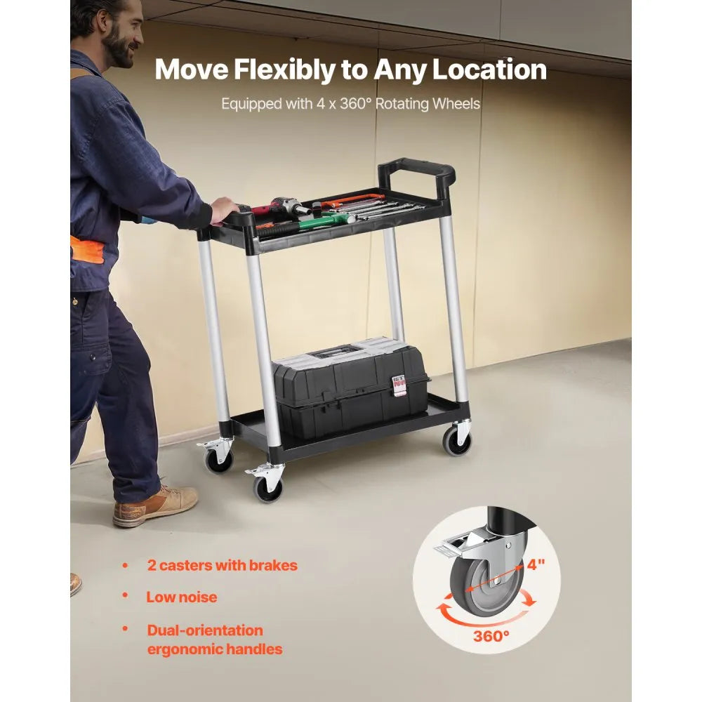 VEVOR Heavy Duty Utility Cart 300 lbs Capacity 2-tier Service Cart with Wheels
