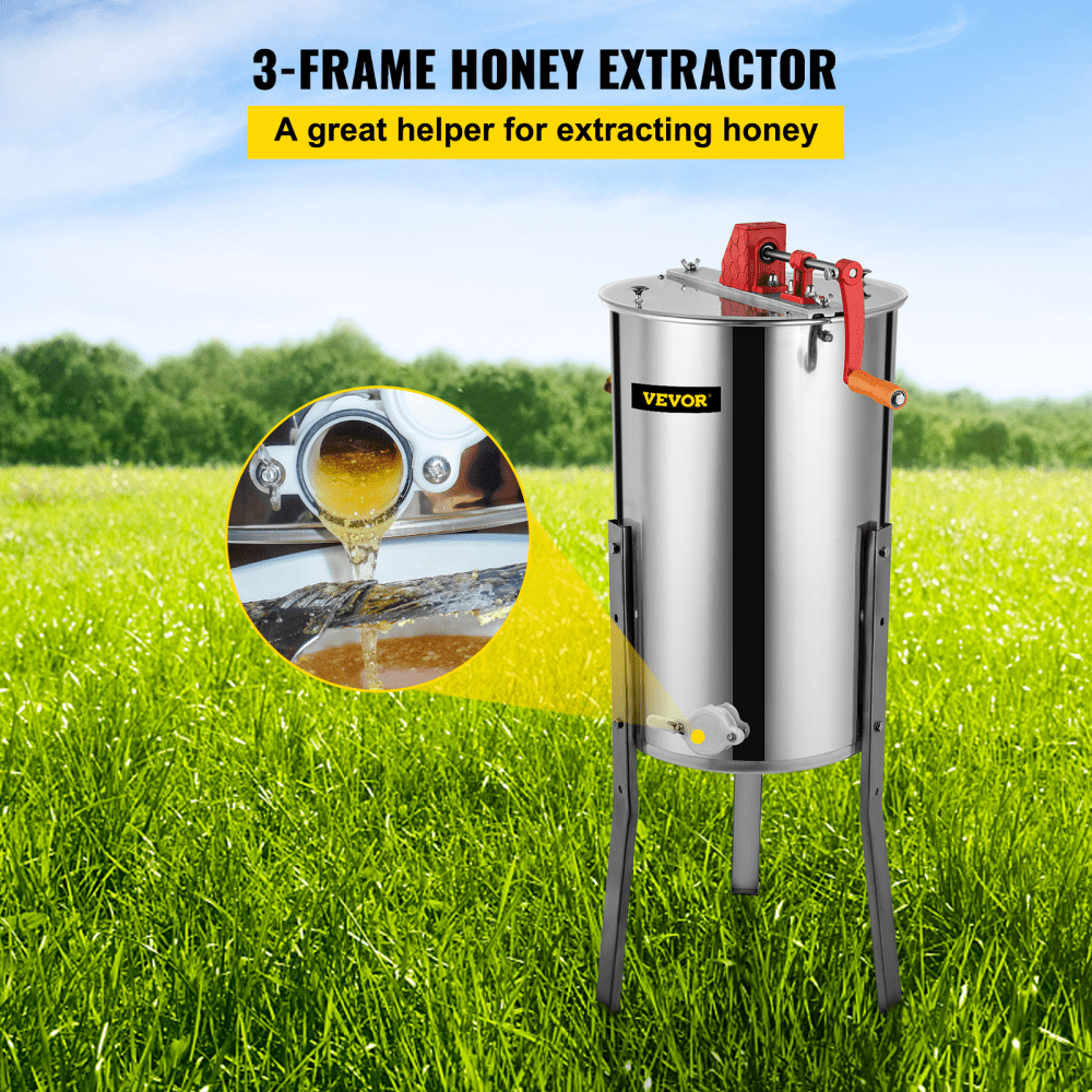 VEVOR Manual Honey Extractor Separator 3 Frame Stainless Steel Honeycomb Drum Spinner Crank Beekeeping Equipment Apiary Centrifuge Equipment