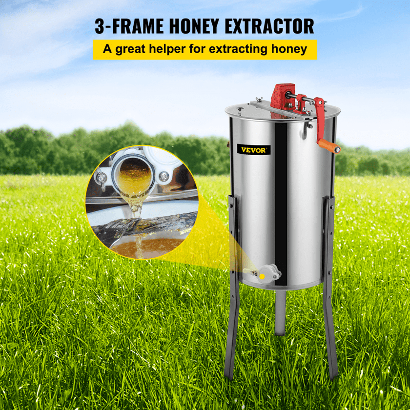 VEVOR Manual Honey Extractor Separator 3 Frame Stainless Steel Honeycomb Drum Spinner Crank Beekeeping Equipment Apiary Centrifuge Equipment