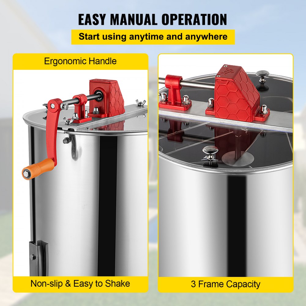 VEVOR Manual Honey Extractor Separator 3 Frame Stainless Steel Honeycomb Drum Spinner Crank Beekeeping Equipment Apiary Centrifuge Equipment