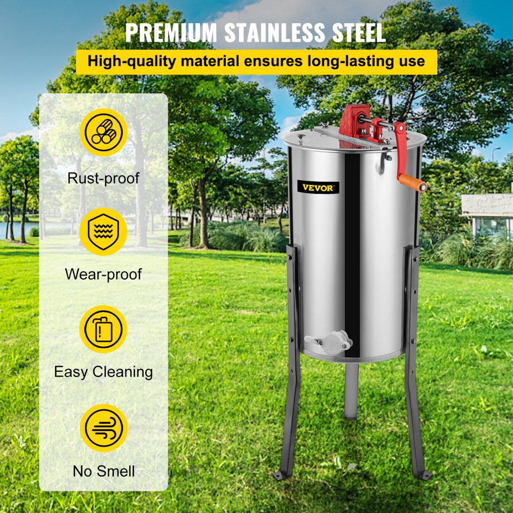 VEVOR Manual Honey Extractor Separator 3 Frame Stainless Steel Honeycomb Drum Spinner Crank Beekeeping Equipment Apiary Centrifuge Equipment