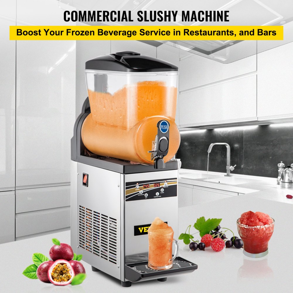 VEVOR Slush Frozen Drink Machine, 15L Tank Commercial Margarita Machine, 500W Stainless Steel Margarita Slush Maker, Temperature Slush 16°F to 32°F Drink Maker, Perfect for Restaurants Cafes Bars