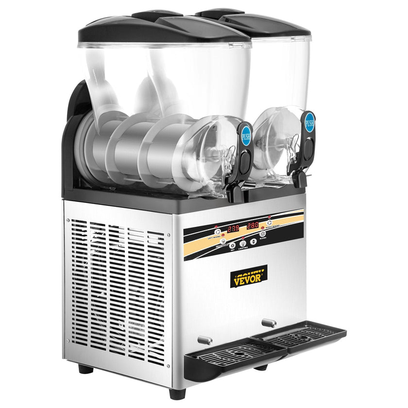 VEVOR Commercial Slushy Machine, 15Lx2 Tank Margarita Maker, 1000W Stainless Steel Smoothie Frozen Drink Maker for Supermarkets Cafés Restaurants Bars Home Use