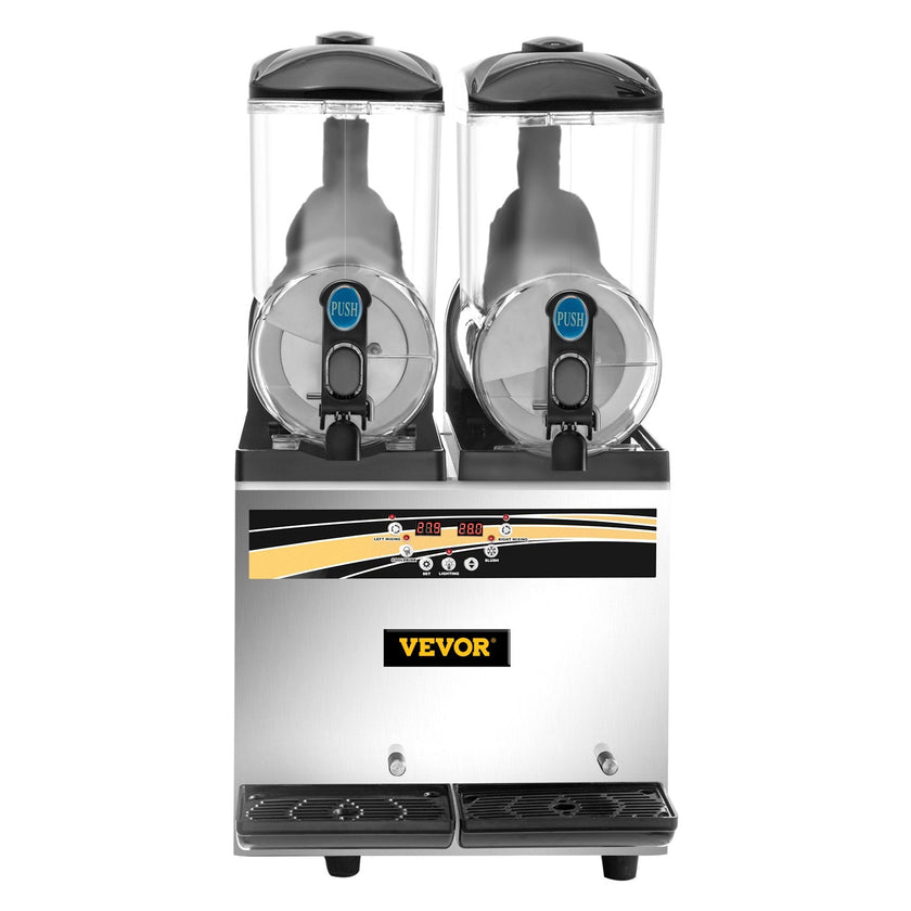VEVOR Commercial Slushy Machine, 15Lx2 Tank Margarita Maker, 1000W Stainless Steel Smoothie Frozen Drink Maker for Supermarkets Cafés Restaurants Bars Home Use