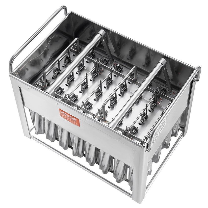 VEVOR Commercial Popsicle Moulds, 40PCS Cylindrical Ice Pop Moulds, Stainless Steel Ice Lolly Popsicle Moulds, Ice Cream Maker Mould Holder with 50PCS Popsicle Sticks & Bags (Single Mould Set - 40PCS)