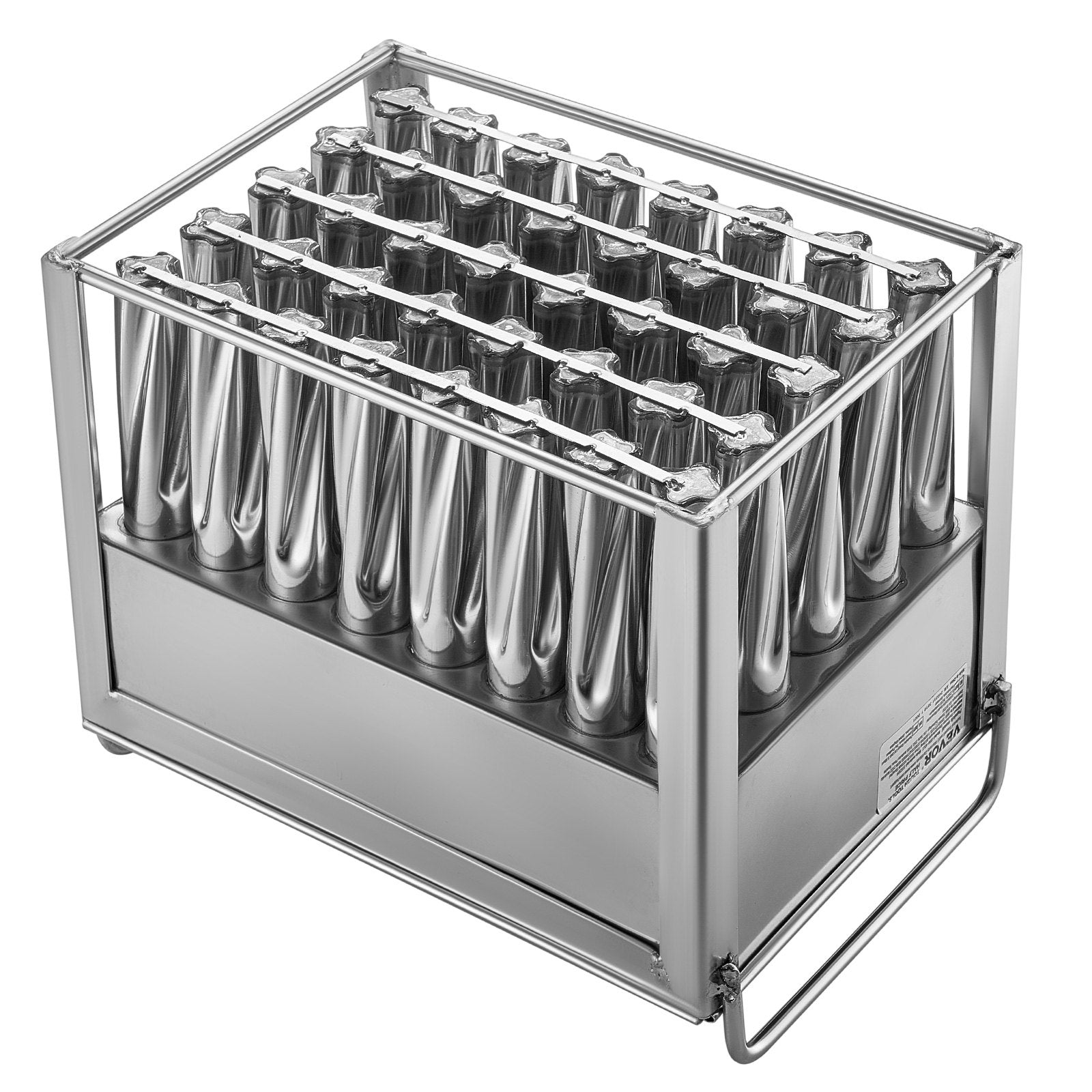 VEVOR Commercial Popsicle Moulds, 40PCS Cylindrical Ice Pop Moulds, Stainless Steel Ice Lolly Popsicle Moulds, Ice Cream Maker Mould Holder with 50PCS Popsicle Sticks & Bags (Single Mould Set - 40PCS)