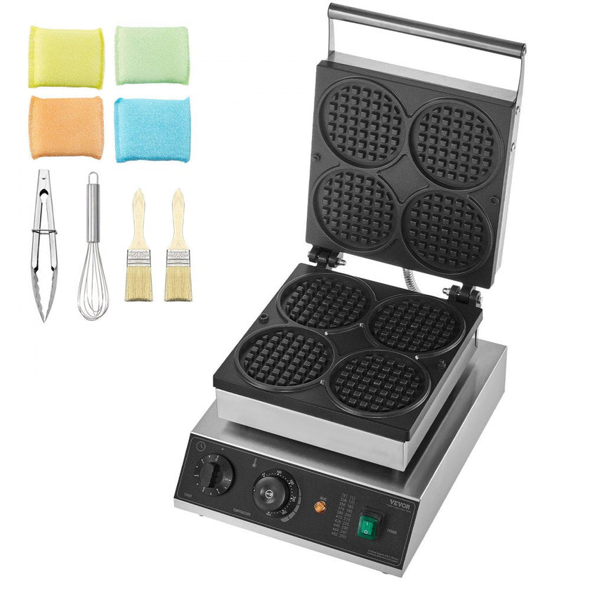 VEVOR 4PCS Commercial Waffle Maker Round Waffle Iron Machine 1750W Non-Stick