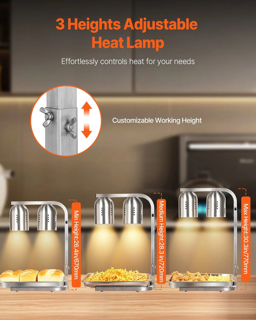 VEVOR Commercial Food Heat Lamp with 500W Bulbs for Food Restaurant & Buffet