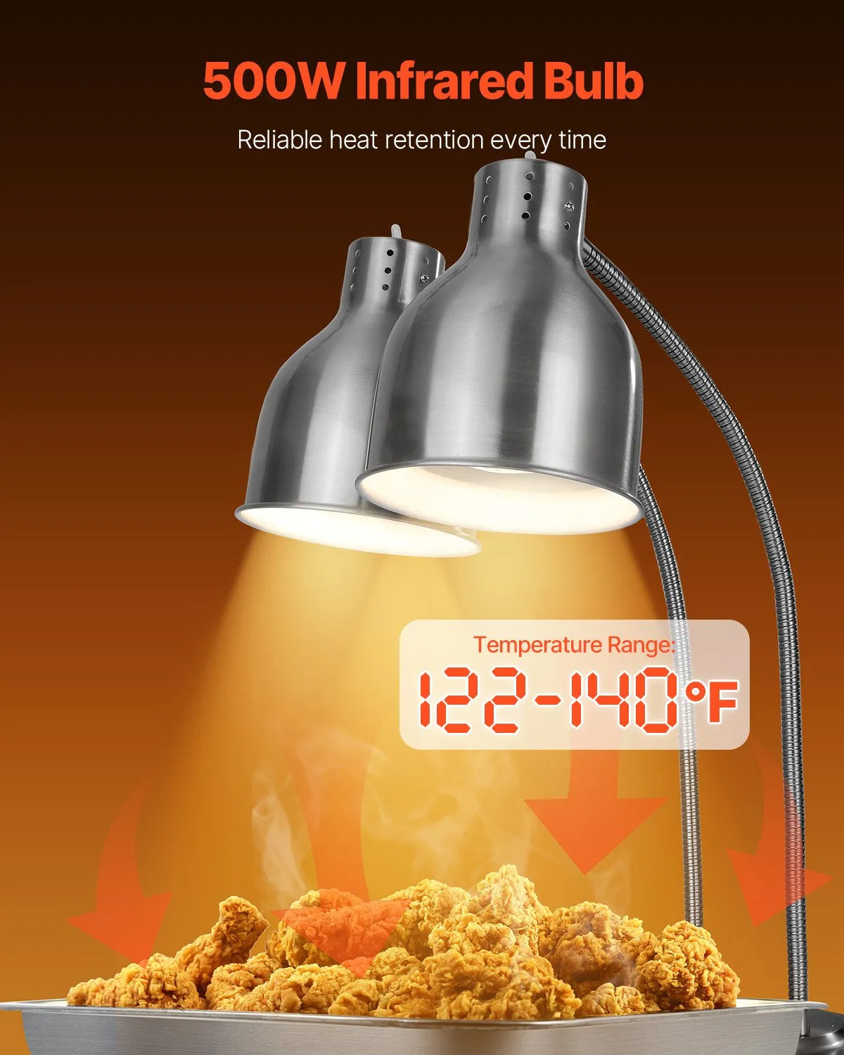 VEVOR Commercial Food Heat Lamp 2-head Electric Catering for Restaurant Buffet