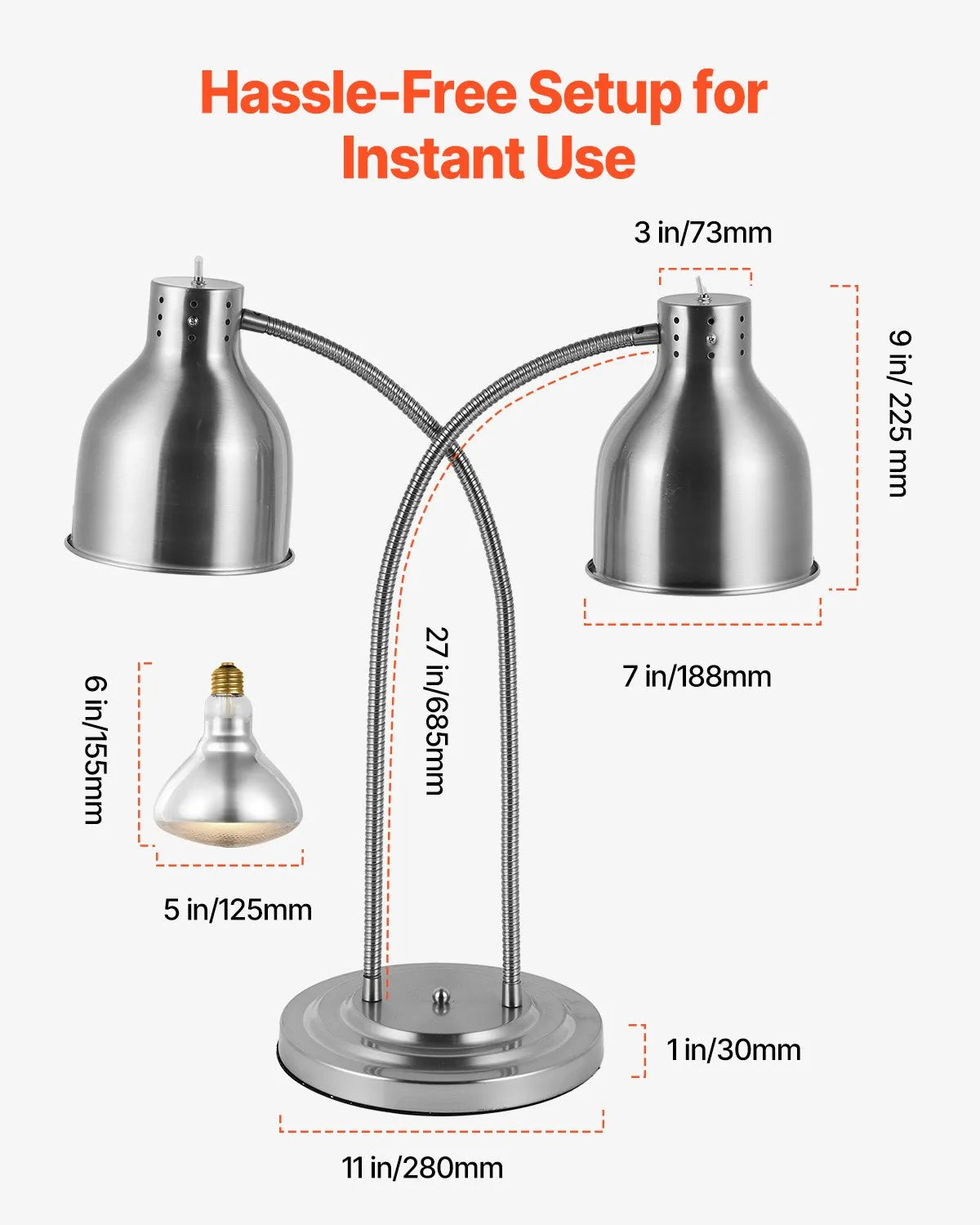VEVOR Commercial Food Heat Lamp 2-head Electric Catering for Restaurant Buffet